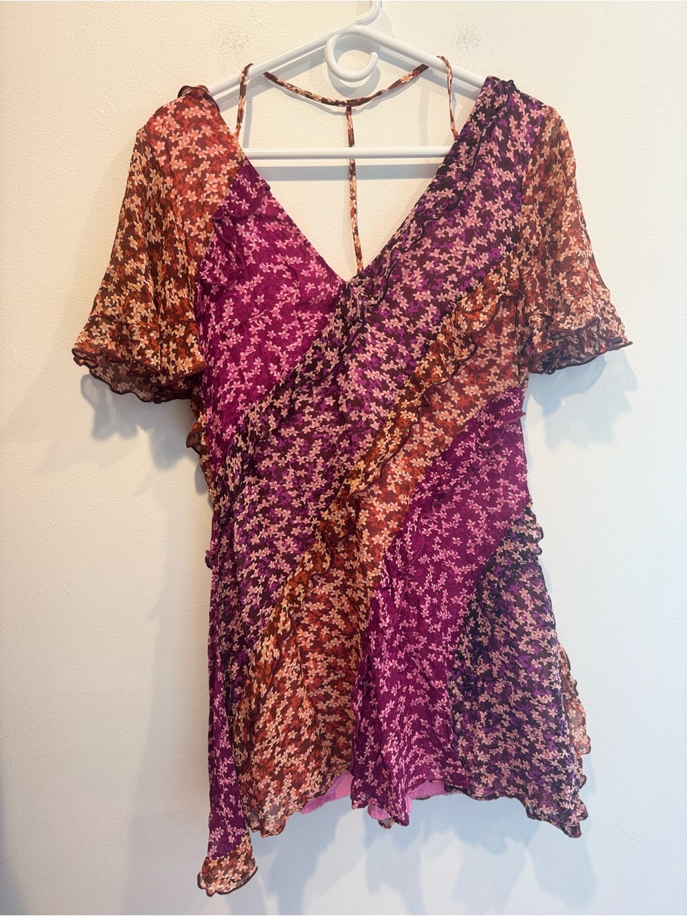 Anthropologie Floral Mini Dress in Magenta and Rust - Picture 2 of 8